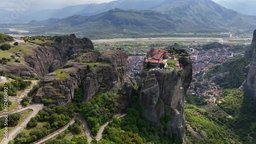 Aerial view of Meteora Monastery in Kalambaka, Greece
