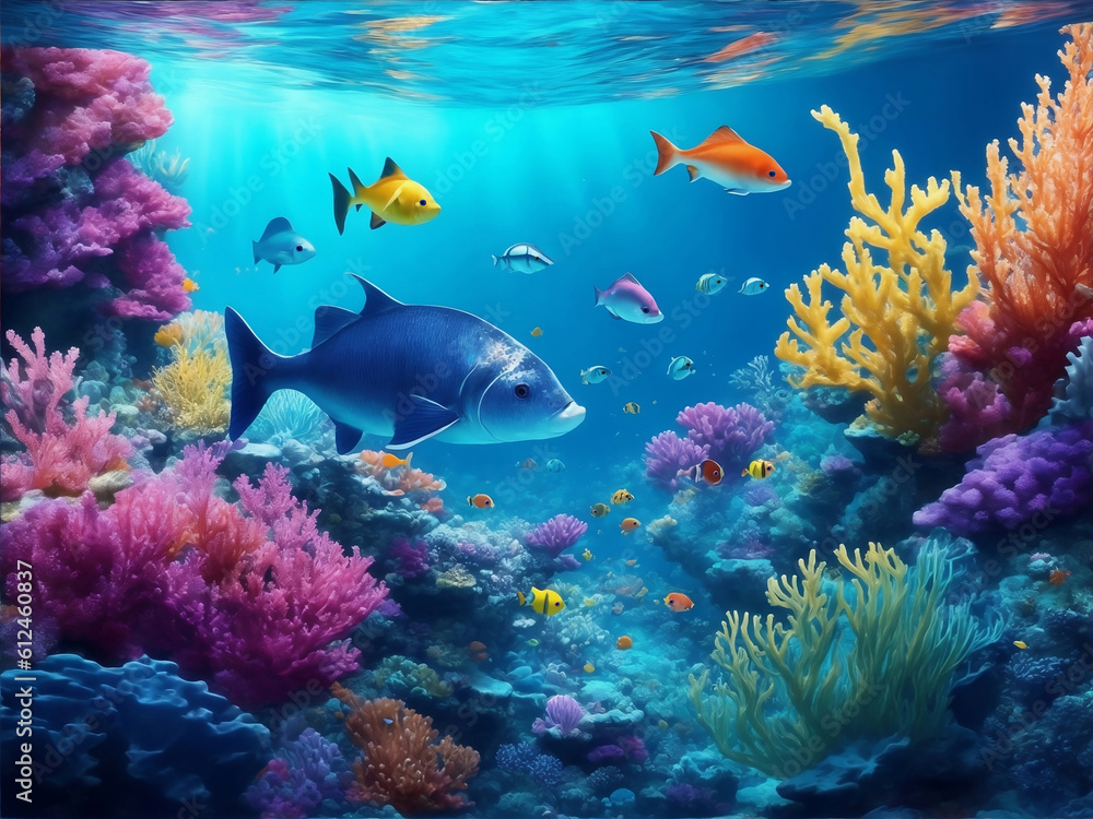 Fototapeta premium Under the sea underwater world, Generative AI Illustration.