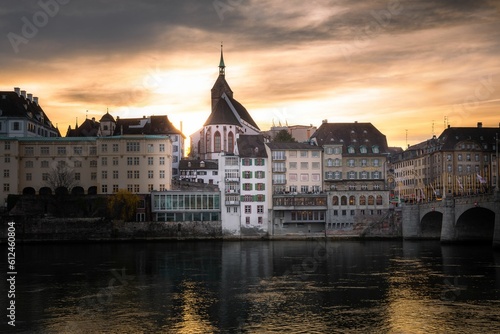 Beautiful view of the sunset on the buildings at the Miltere bridge in Basel © Fabrizio Casale/Wirestock Creators