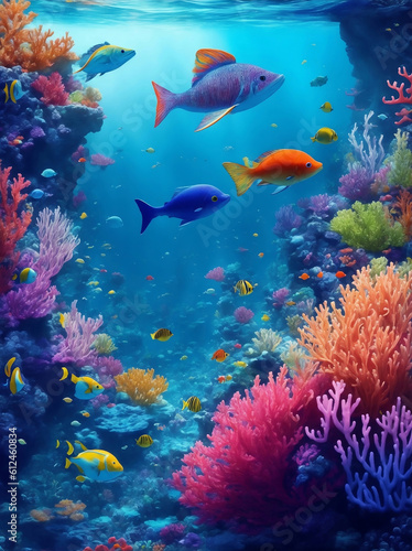Under the sea underwater world, Generative AI Illustration.