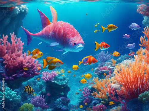 Under the sea underwater world  Generative AI Illustration.