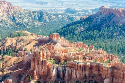 Bird's eye view of Limestone Spires surrounded by greenery in Bryce Canyon, Utah