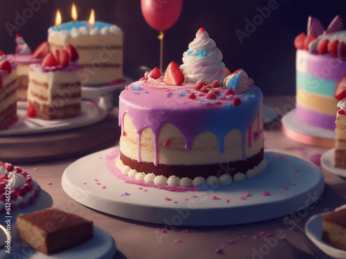 A festive and fun cake party, Generative AI Illustration.