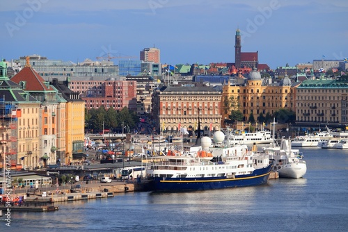 Photography Stockholm morning city view with Blasieholmen, Norrmalm and Ostermalm districts