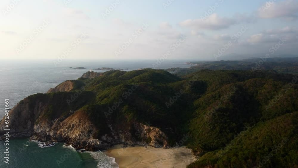 Aerial video of the rocky mountains on the sea shore, Paradise beach, La Llorona, Mexico Aerial video of the rocky mountains on the sea shore, Paradise beach, La Llorona, Mexico
