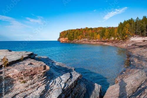 Beautiful view of ocean water and rocky beach