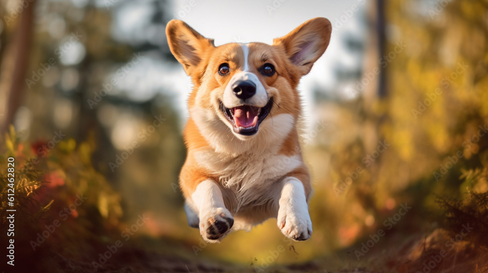 A funny corgi caught mid-jump, with its ears flopping and a joyful expression on its face, radiating pure excitement and boundless energy Generative AI A funny corgi caught mid-jump, with its ears flopping and a joyful expression on its face, radiating pure excitement and boundless energy Generative AI