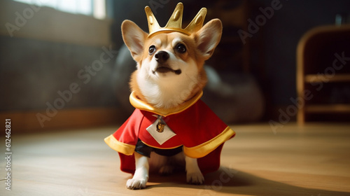 An adorable corgi dressed in a comical costume, striking a pose with a playful expression that is sure to bring a smile to your face Generative AI