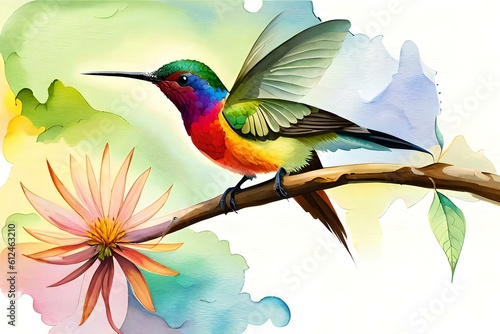  beautiful watercolour illustration of a colourful bird 