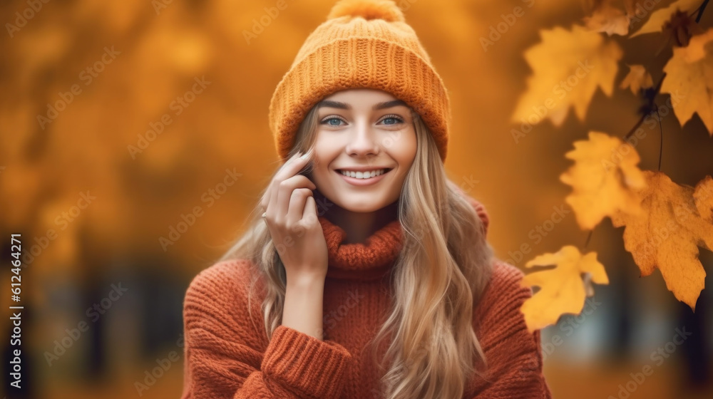 Beautiful girl. Autumn background. Illustration Generative AI. Beautiful girl. Autumn background. Illustration Generative AI.