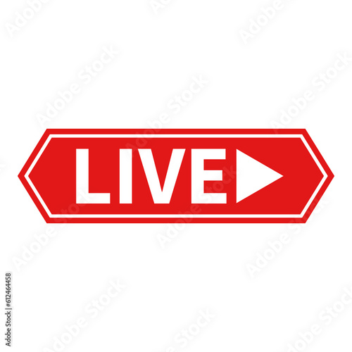 Live Icon In Red Color And Hexagonal Rectangle Shape With White Line For Video Editing
