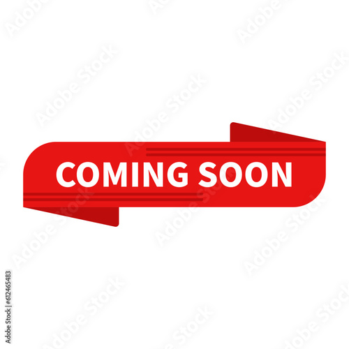 Coming Soon In Red Color And Ribbon Rectangle Shape For Announcement
