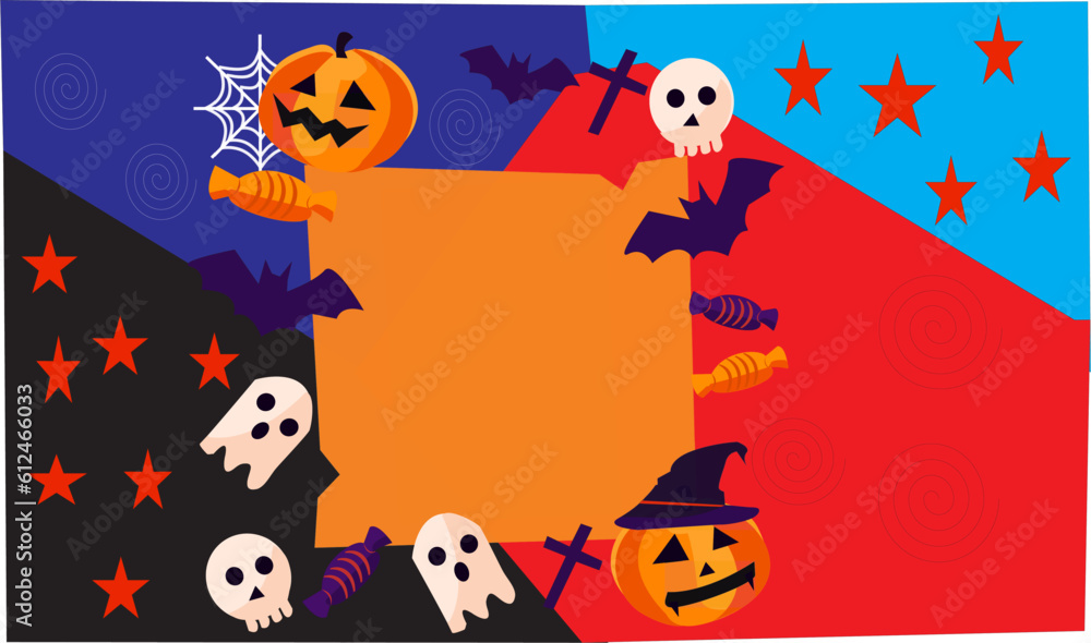 Digital render of a bright Halloween background with jack-o-lanterns and ghosts Digital render of a bright Halloween background with jack-o-lanterns and ghosts