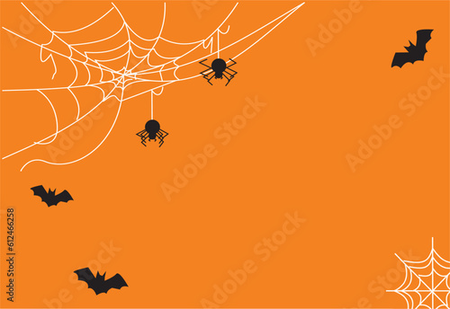 3d rendering of spiders and web on orange background