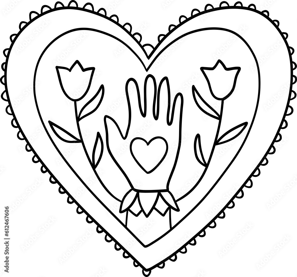 Doodle folk style heart with hand Doodle folk style heart with hand