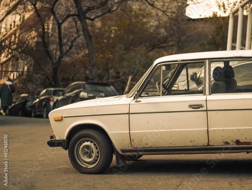 old rusty white Lada