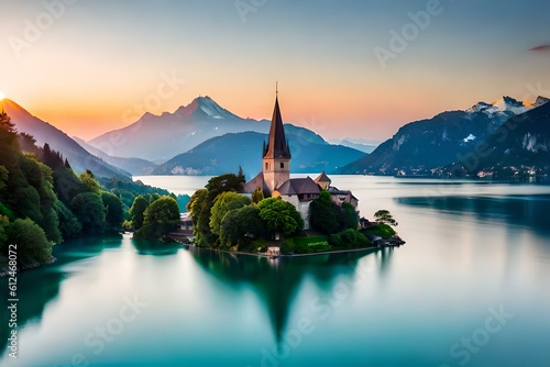 Tranquil Swiss Lakes  Highlight the serene charm of Swiss lakes like Lake Geneva  Lake Lucerne  or Lake Zurich. Capture the crystal-clear waters reflecting the surrounding mountains  sailboats gliding