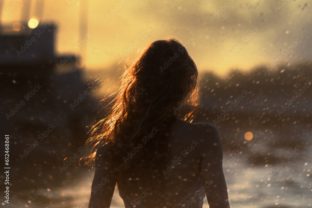 Cinematic a lone women walking. Generative AI Cinematic a lone women walking. Generative AI