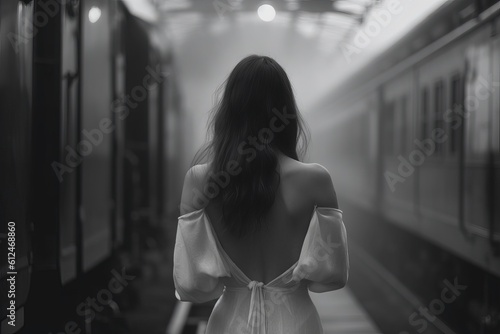 Cinematic a lone women walking. Generative AI