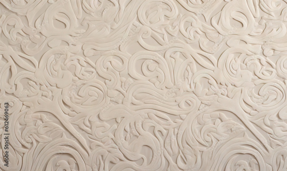Fototapeta premium a close up of a white wall with a pattern on the wall and a clock on the side of the wall and a clock on the wall. generative ai
