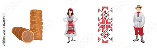 Cultural Symbols of Romania and Traditional Attribute Vector Set