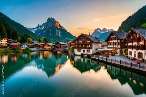 Charming Swiss Villages: Explore the idyllic Swiss villages with their traditional chalet-style architecture, colorful flower displays, and charming cobblestone streets © crescent