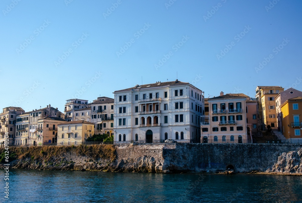 Buildings by the waterfront in corfu