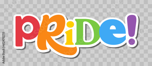Pride lettering with rainbow flag colors. Different style letters forming the Pride word.