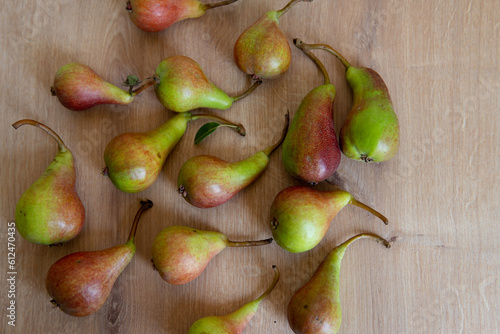 pears on a wooden table