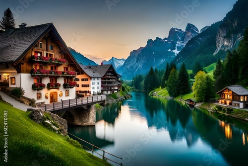 Charming Swiss Villages: Explore the idyllic Swiss villages with their traditional chalet-style architecture, colorful flower displays, and charming cobblestone streets © crescent