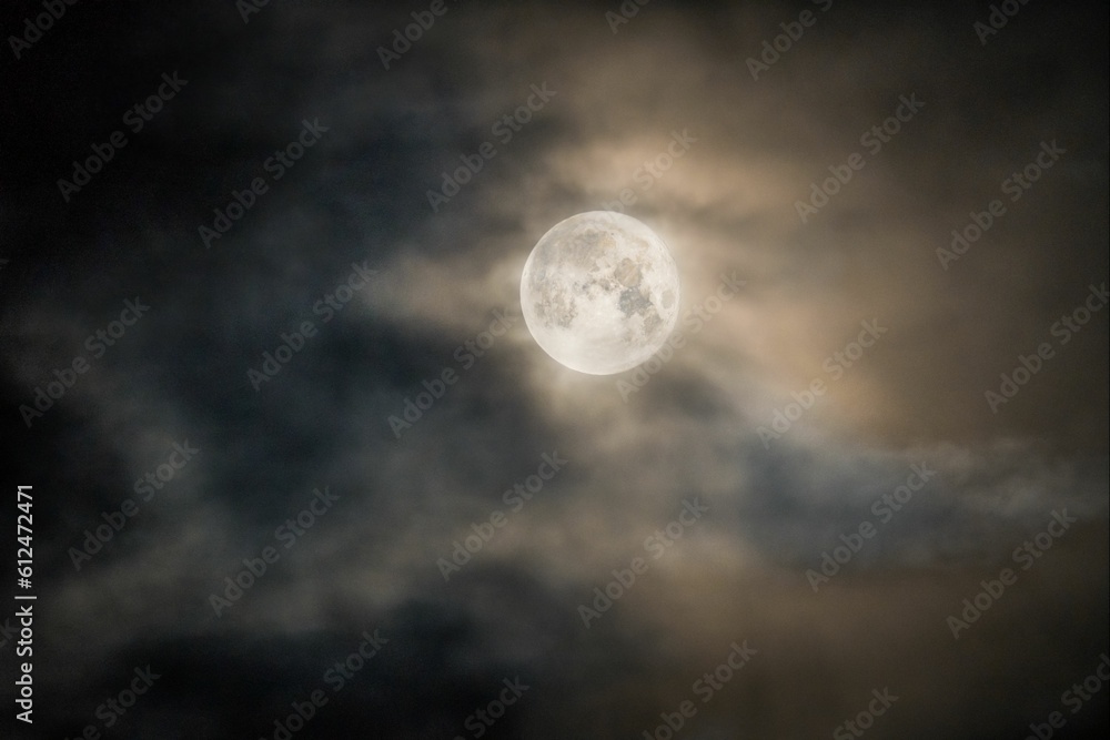 Night sky with the moon behind the clouds
