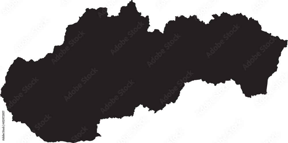 BLACK CMYK color detailed flat stencil map of the European country of SLOVAKIA on transparent background