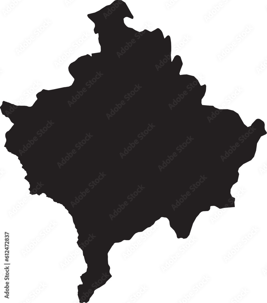 BLACK CMYK color detailed flat stencil map of the European country of KOSOVO on transparent background