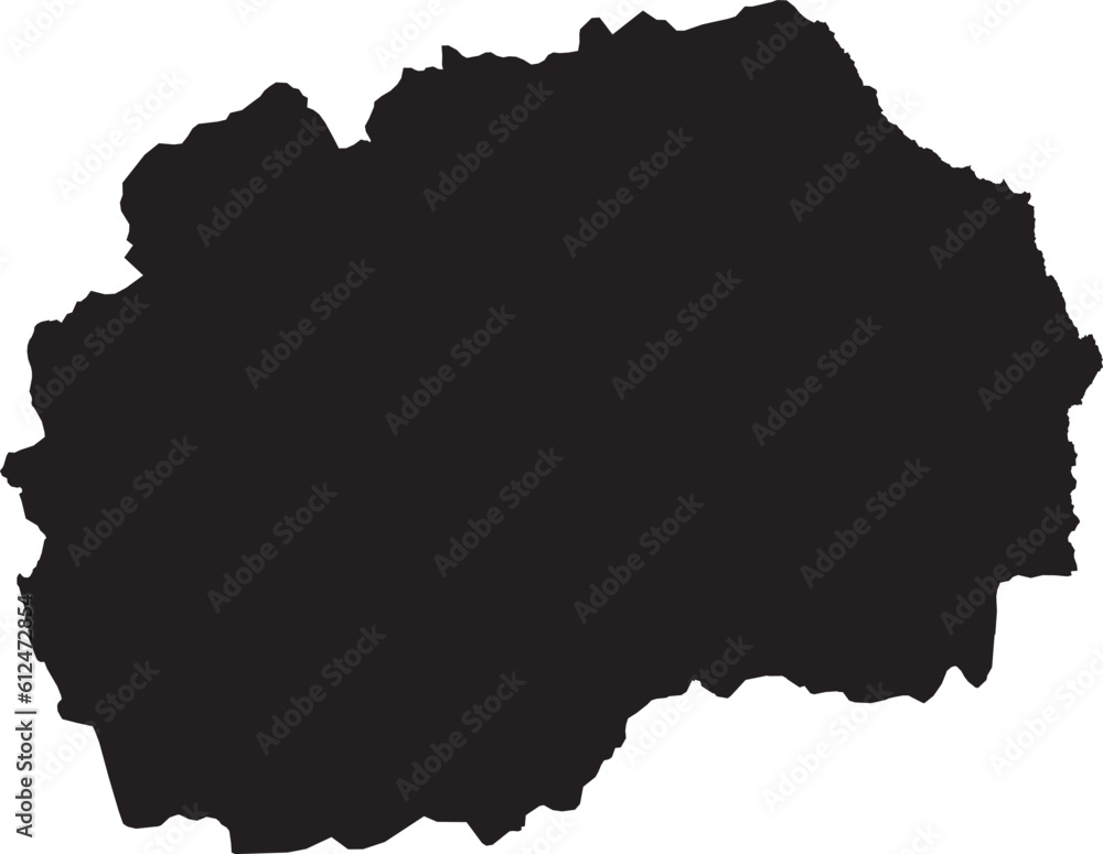 BLACK CMYK color detailed flat stencil map of the European country of NORTH MACEDONIA on transparent background