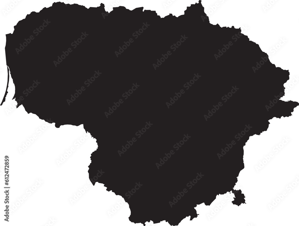 BLACK CMYK color detailed flat stencil map of the European country of LITHUANIA on transparent background
