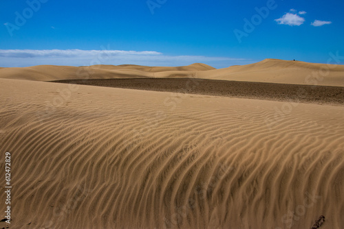 Desert in Gran Canaria in Maspalomas with structures in the sand