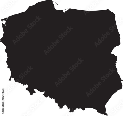 BLACK CMYK color detailed flat stencil map of the European country of POLAND on transparent background