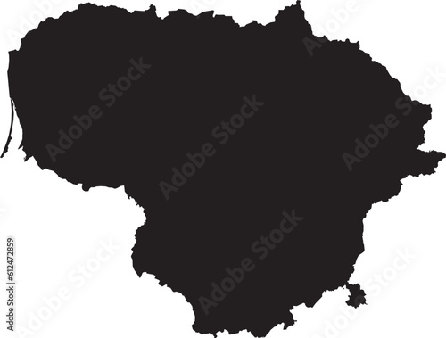 BLACK CMYK color detailed flat stencil map of the European country of LITHUANIA on transparent background