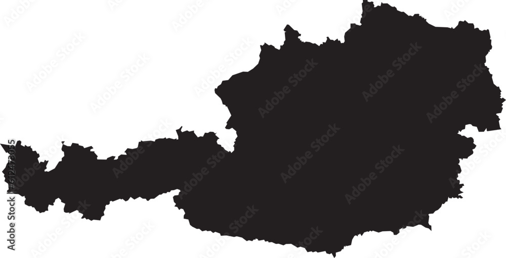 BLACK CMYK color detailed flat stencil map of the European country of AUSTRIA on transparent background