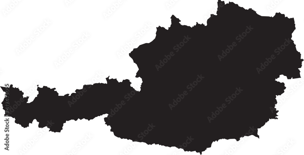 BLACK CMYK color detailed flat stencil map of the European country of AUSTRIA on transparent background BLACK CMYK color detailed flat stencil map of the European country of AUSTRIA on transparent background