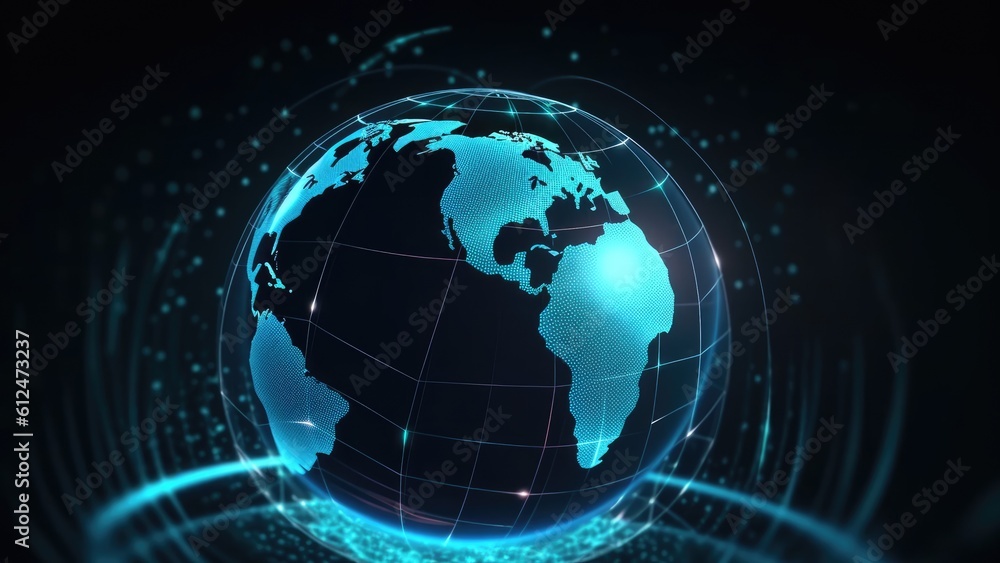 Tech Banner with a 3D globe, technology banner created with generative AI technology Tech Banner with a 3D globe, technology banner created with generative AI technology