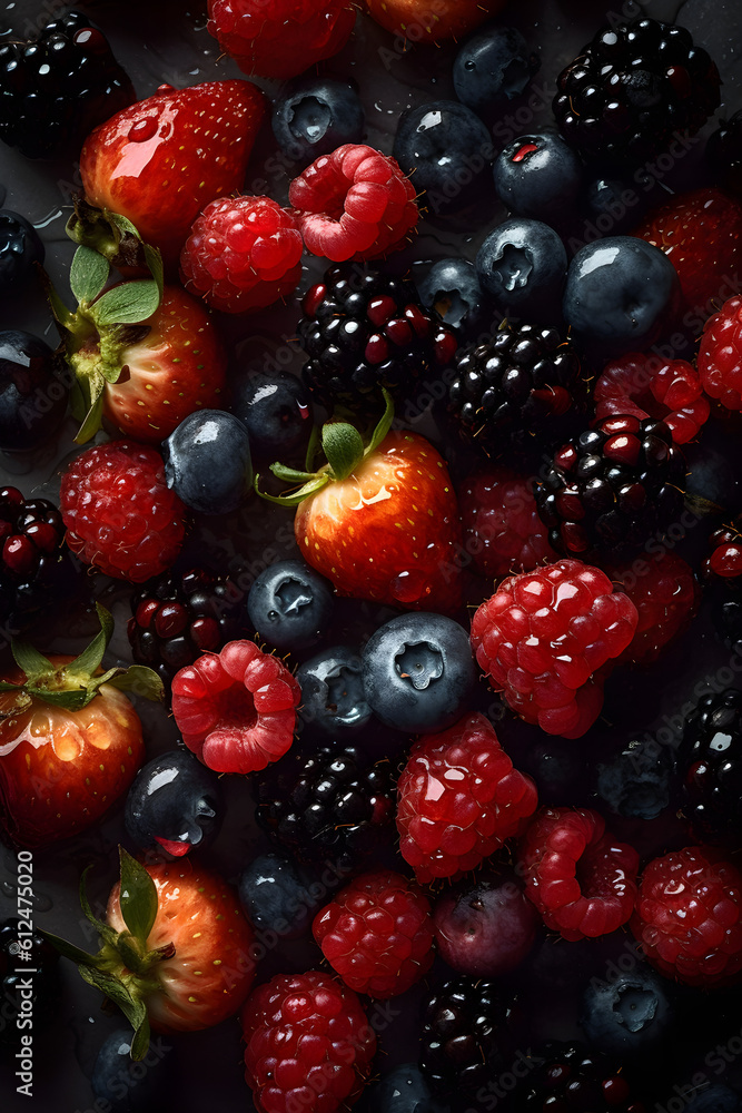 fresh berries, water drops, patterning, generative AI fresh berries, water drops, patterning, generative AI