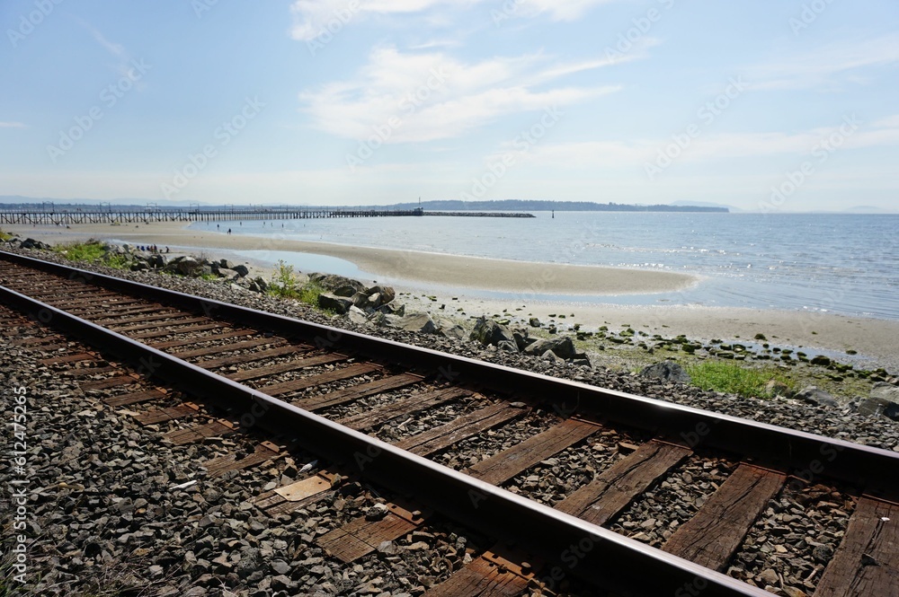 Railway at the White Rock Pier, located in White Rock, Canada.\nGood for desktop background. Railway at the White Rock Pier, located in White Rock, Canada.\nGood for desktop background.