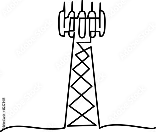 Cell Tower 5G base transceiver station. Continuous one line drawing