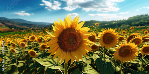 A panoramic view of a sunflower field stretching as far as the eye can see. Generative AI 