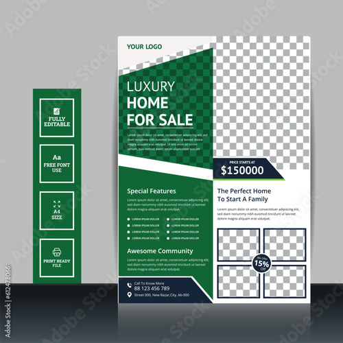 Creative Real estate house property for sale, flayer template.