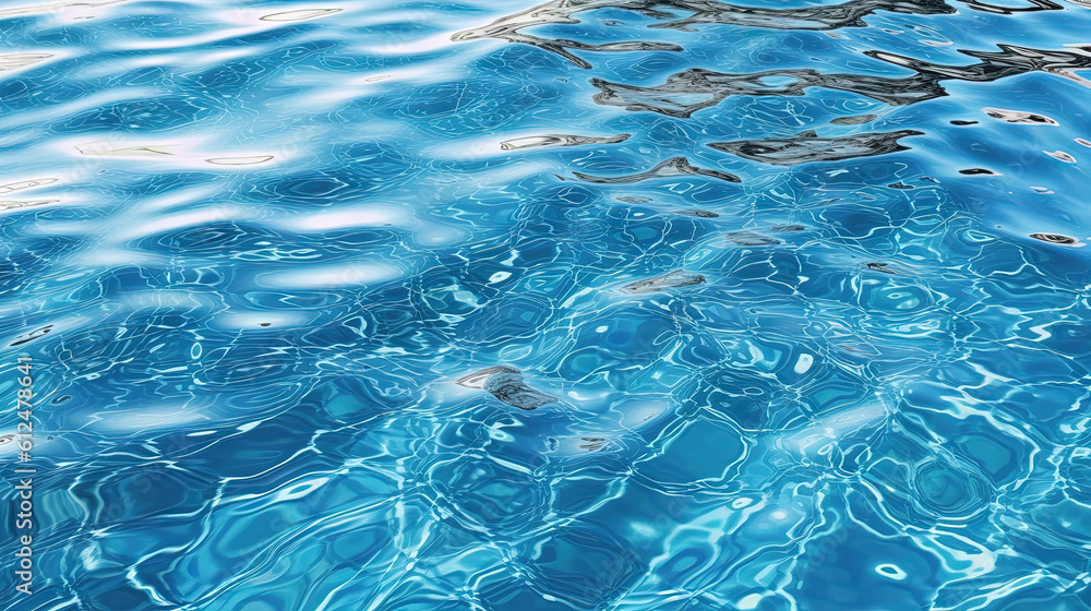 Ripples on the blue pool water. Shiny waves of clean pool water. Generated AI