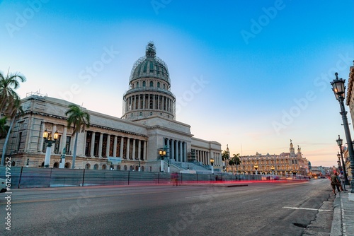 Mesmerizing view of the Capitol during sunset against a blue sky in Havana Cuba