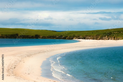 Beautiful view of the sea in Shetland  Scotland on a sunny day