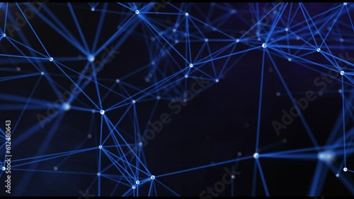 Dots and lines in the glowing connection links with a dark blue background, cybersecurity, and network wireframe technology background, polygons dot network connection
